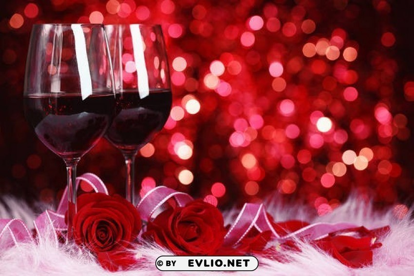 romanticwith roses and glasses of red wine Isolated Subject in Transparent PNG