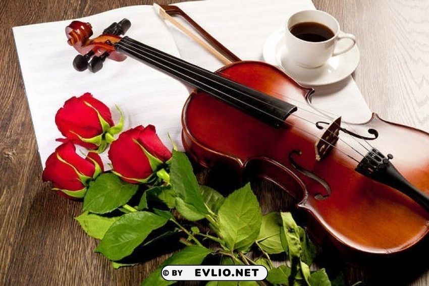 roses violin and coffee Isolated Subject on HighQuality Transparent PNG