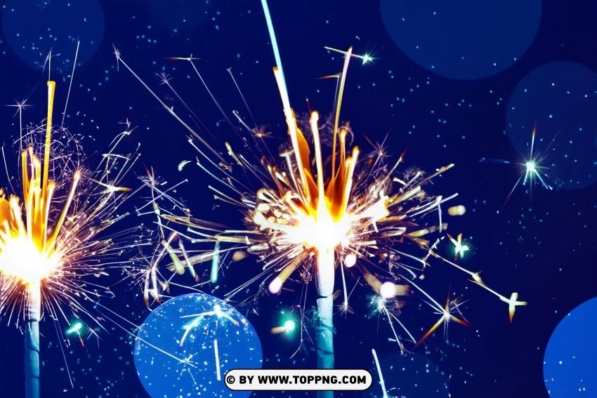 Sparklers and bokeh lights on dark blue night sky Background PNG images with alpha transparency wide selection