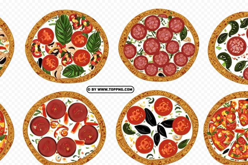 Tasty Pizza Slices with Toppings Vector Isolated Graphic Element in Transparent PNG