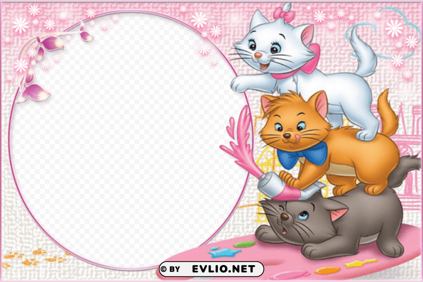 three cute kittens child frame Isolated Object with Transparent Background PNG