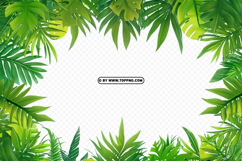 Tropical Forest Jungle Background With Green Leaf Frame Free download PNG images with alpha channel diversity