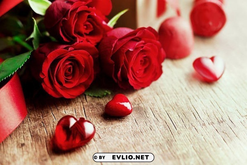 valentine's roses and hearts Isolated PNG Graphic with Transparency