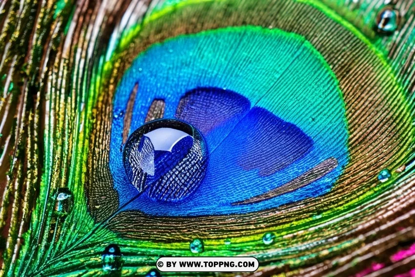 Water drop floating on a beautiful peacock feather Isolated Graphic on HighQuality PNG - Image ID a8ee787b