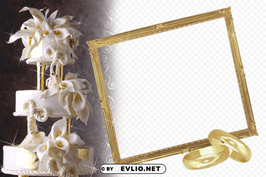 wedding photo frame with white wedding cake Transparent PNG image