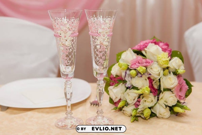 weddingwith glasses and bouquet PNG transparency images