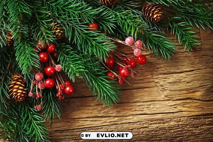 wooden christmaswith pine branches Clear Background Isolated PNG Graphic