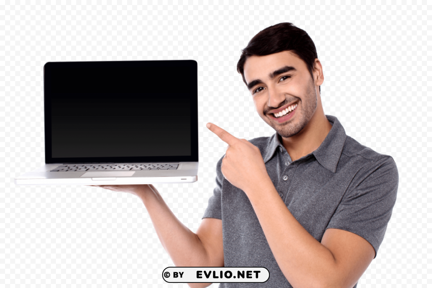 men with laptop Isolated Item with Clear Background PNG