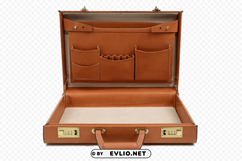 open leather briefcase Transparent PNG Isolated Item