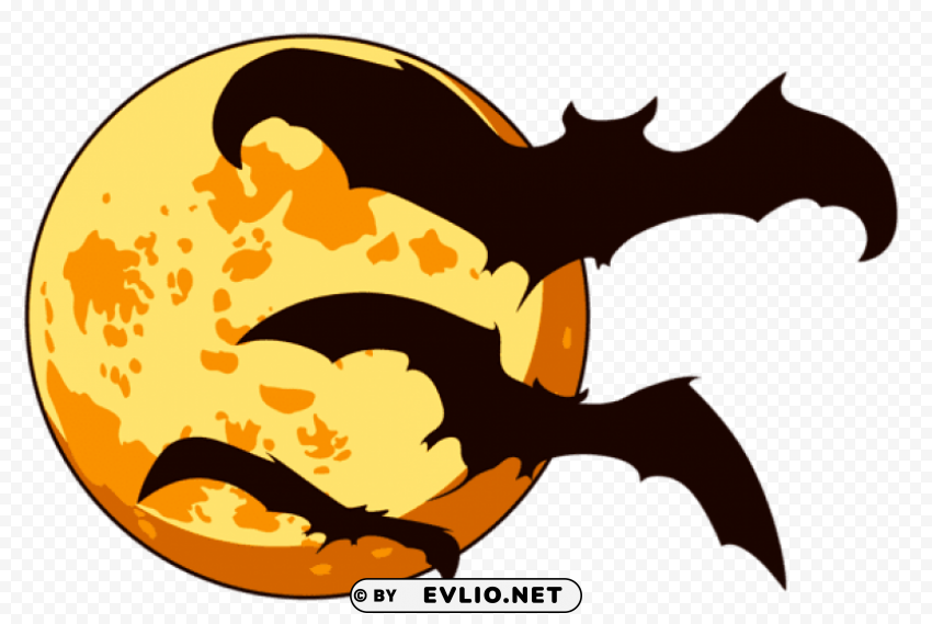 orange halloween moon with bats PNG transparent icons for web design
