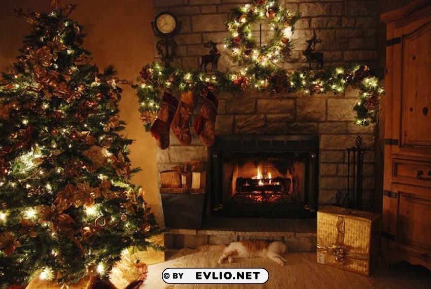 christmaswith fireplace Clear PNG photos