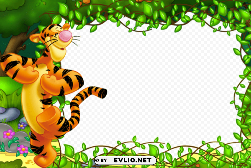 cute kids frame with tigger Isolated Artwork in Transparent PNG Format