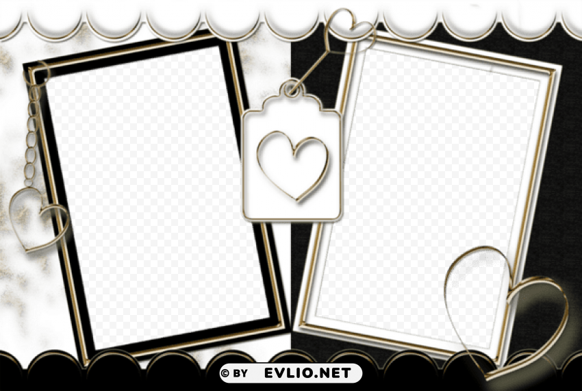 double transparent frame black and white with hearts PNG photo with transparency