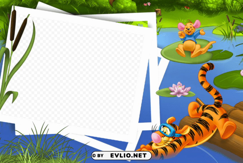 kids transparenframe with tigger and kanga Isolated Artwork on Transparent Background PNG