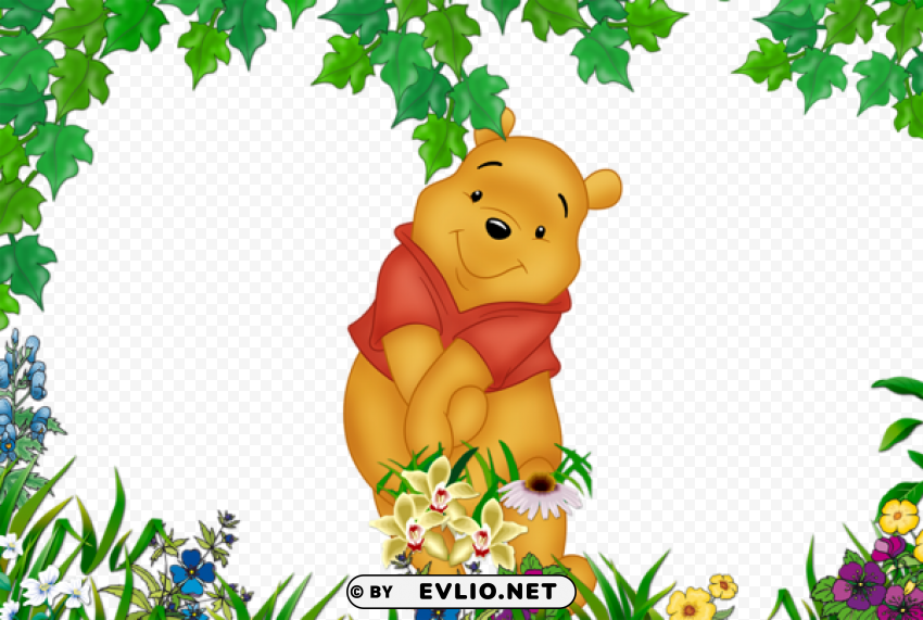 kids winnie the pooh cute transparent photo frame Isolated Artwork on Clear Background PNG