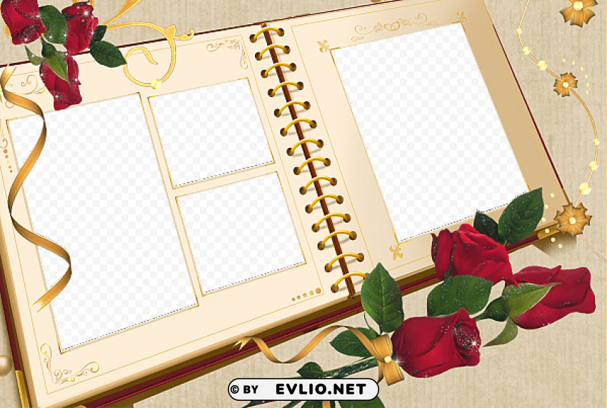 large transparent album frame with roses Clear background PNGs