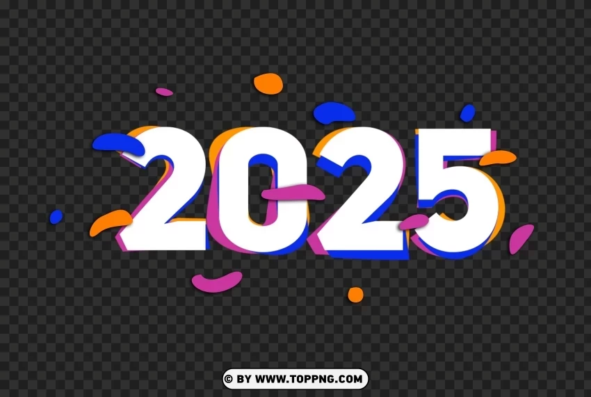 New Year 2025 Colorful Clipart PNG Graphic Isolated on Clear Backdrop