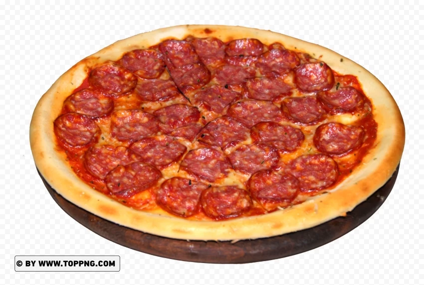 Pepperoni Pizza on Wooden Plate PNG images for advertising - Image ID fd6bd988