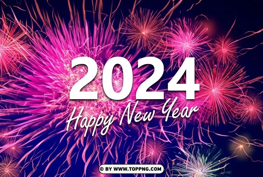Dazzling Firework Show High-Quality New Year 2024 Background PNG Image with Transparent Isolation