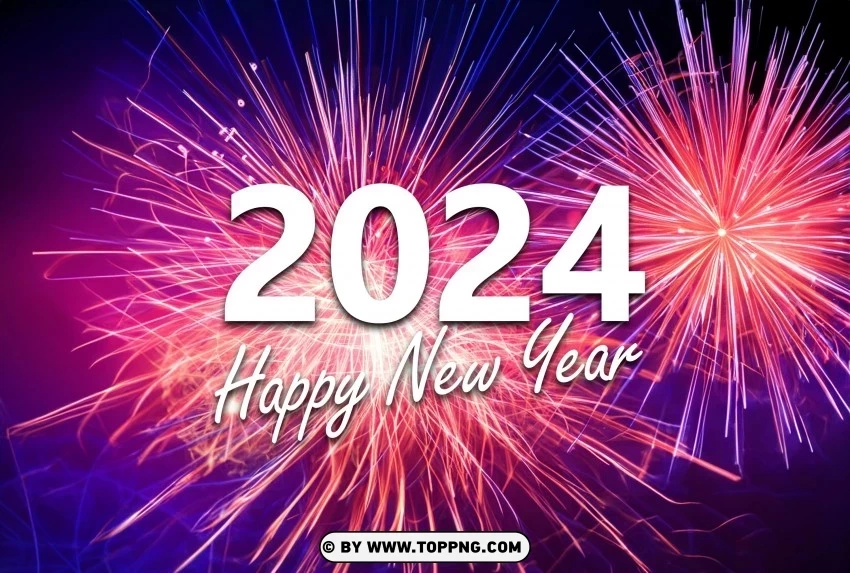 Download Top-Quality Happy New Year 2024 Fireworks Art Background PNG images for advertising