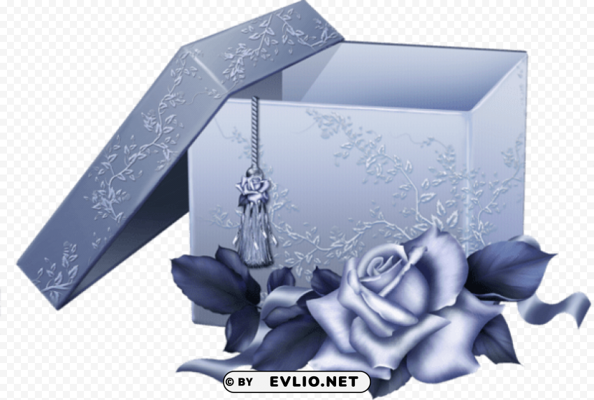 large blue gift box with blue rose HighQuality Transparent PNG Isolated Graphic Element