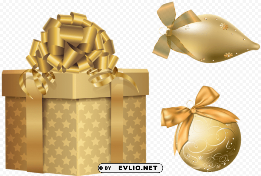 gold christmas elements PNG photos with clear backgrounds