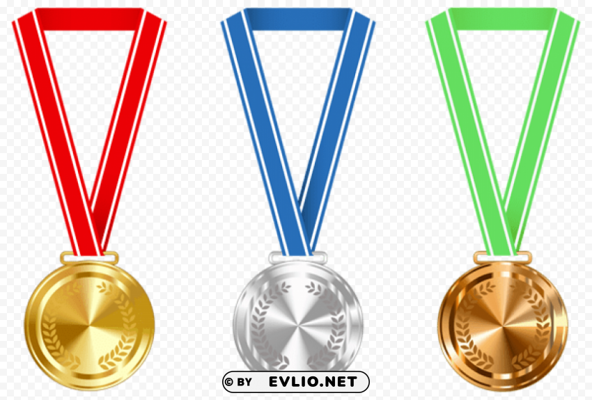 gold silver and bronze medals Isolated Design in Transparent Background PNG