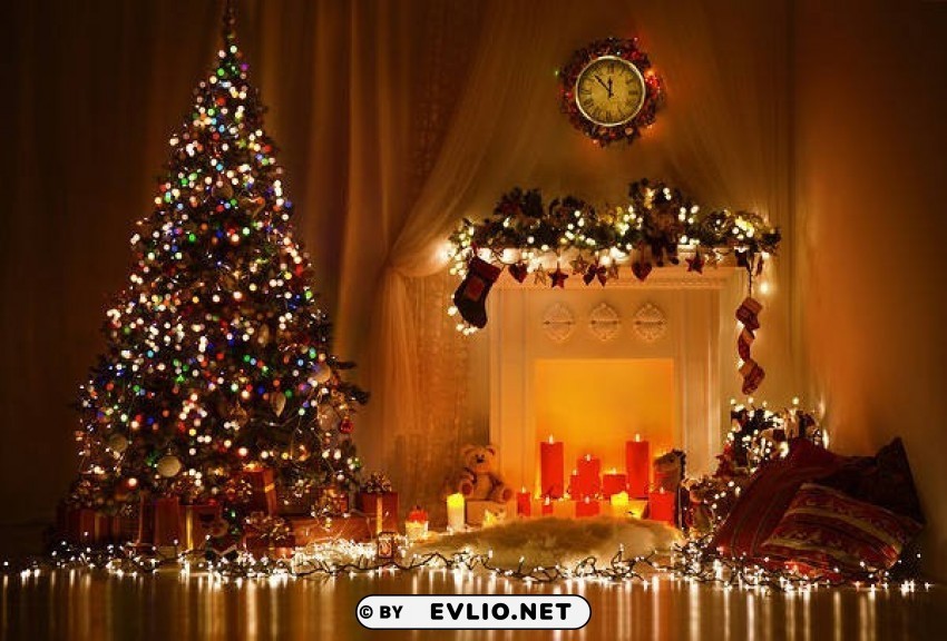 christmaswith fireplace PNG design elements