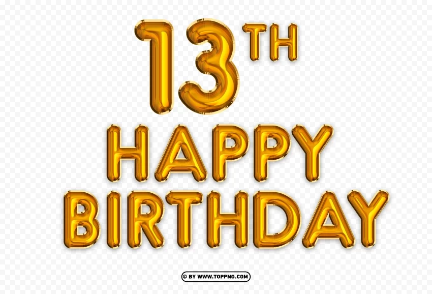 Happy 13th Birthday gold foil balloon Clear PNG graphics - Image ID 61e5fcdb