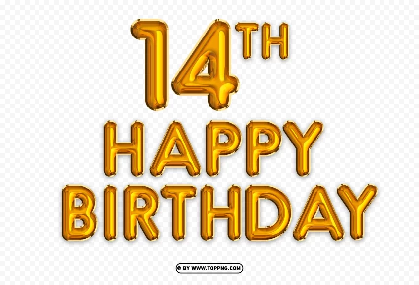 Happy 14th Birthday Gold Foil Balloon Clear PNG Graphics Free