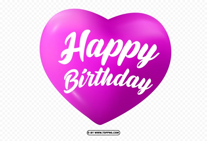 happy birthday purple Heart Free PNG download no background
