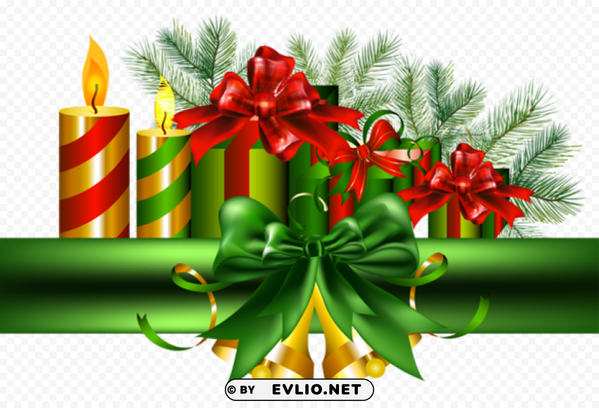 christmas green decoration with golden bells Free PNG transparent images