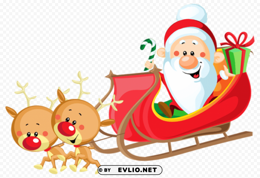 cute santa with sleigh Transparent background PNG images complete pack
