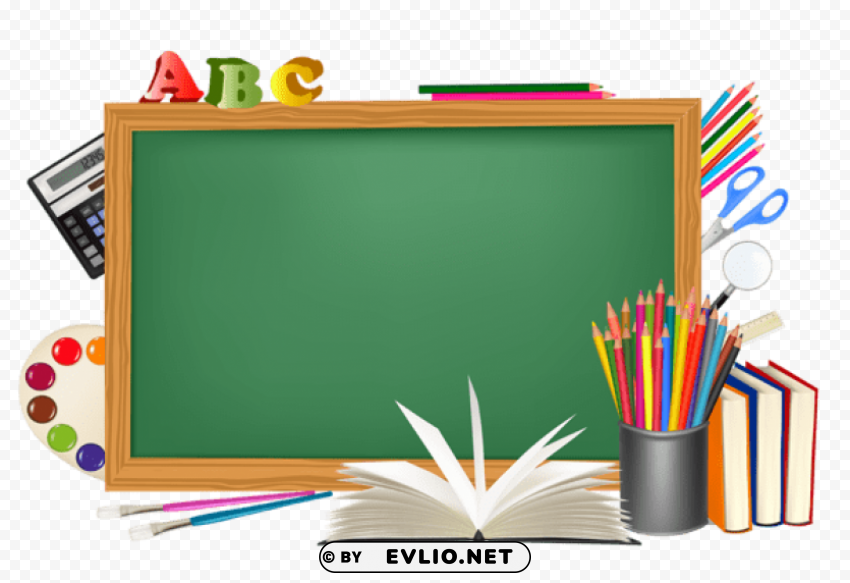 Green School Board And Decors Isolated Graphic On HighQuality PNG