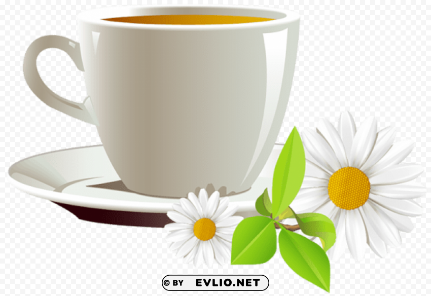 cup of coffee and daisies Clean Background Isolated PNG Art