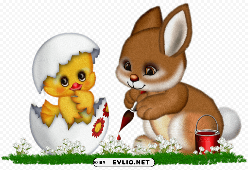 easter bunny and chicken PNG Graphic Isolated on Clear Background Detail