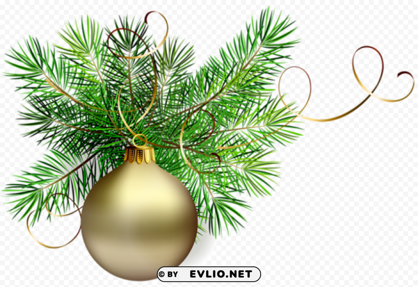 transparent gold christmas ball with pine PNG graphics with clear alpha channel