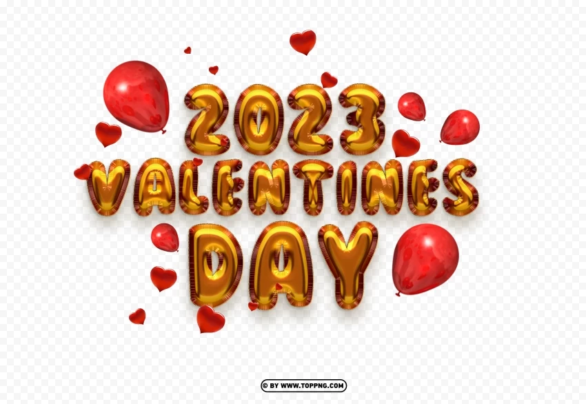 2023 happy valentines day gold design with floating hearts Isolated Item with HighResolution Transparent PNG