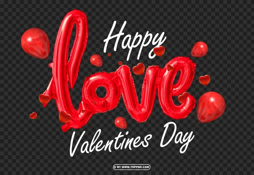 happy valentines day design with love balloon and heart Isolated Item on Clear Transparent PNG