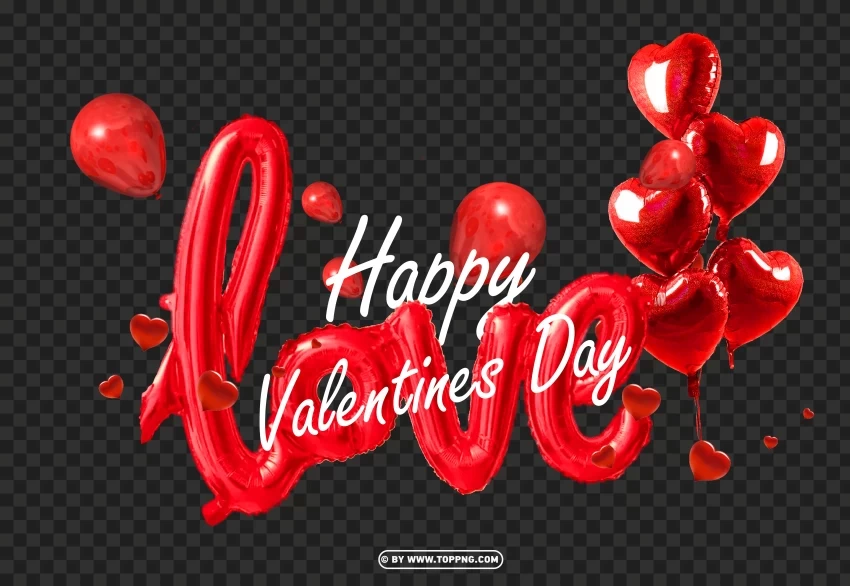 hd happy valentines day with heart red and love balloon Isolated Item on Transparent PNG