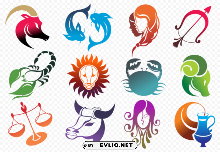 colourful zodiac signs set large Transparent PNG Illustration with Isolation