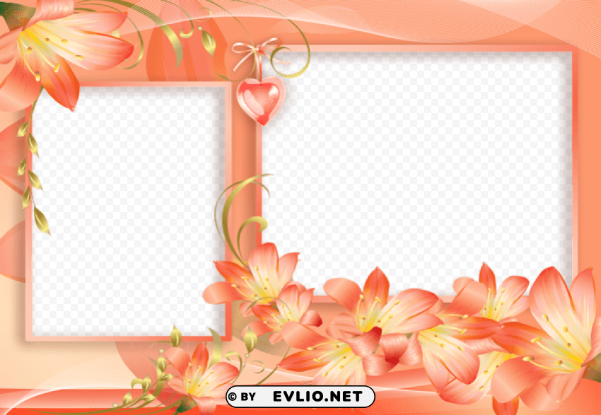 orange and yellow flowers frame with heart PNG images with alpha transparency wide selection