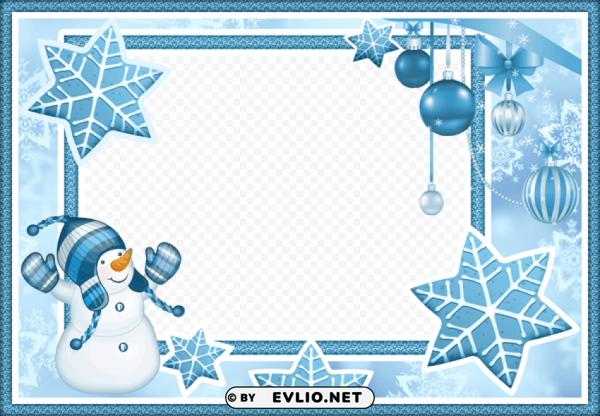 christmas blue snowmanframe PNG with transparent backdrop