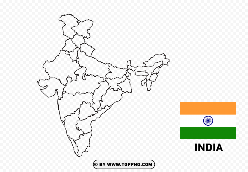High-Quality India Map with States outline black Transparent Image Isolated Graphic with Clear Background PNG