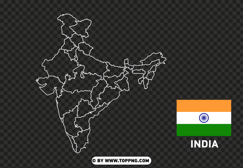 of India Map outline white with All States Isolated Graphic with Transparent Background PNG