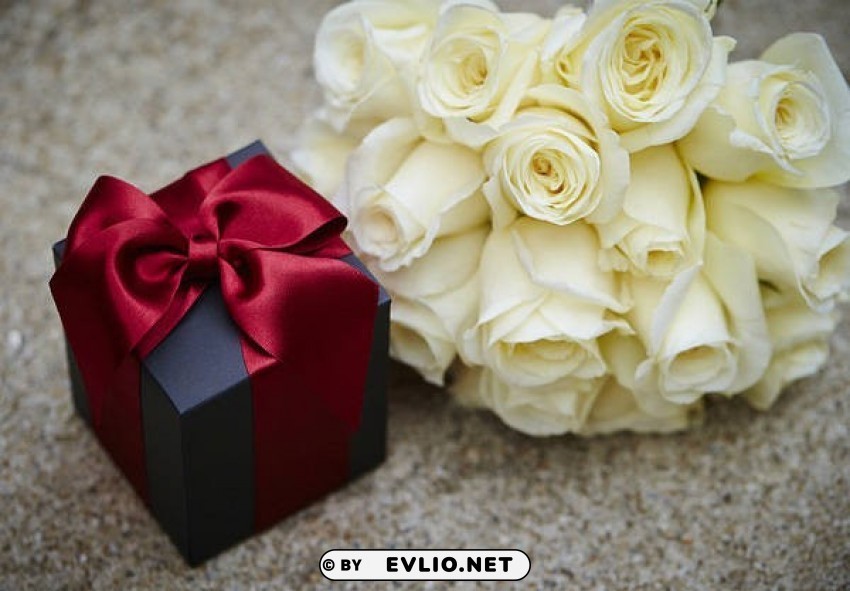 Gift And White Roses PNG Clear Background