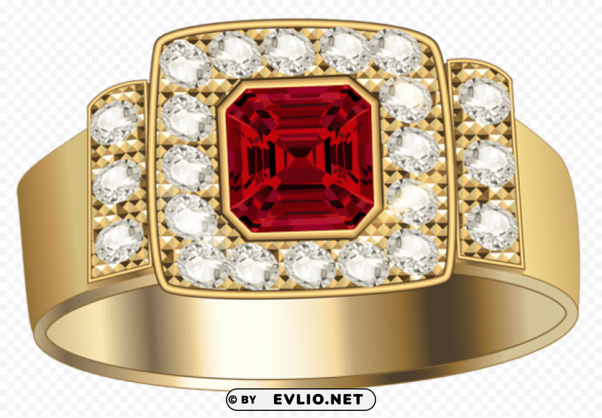 Gold Ring With Diamonds And Ruby Isolated Subject On Clear Background PNG