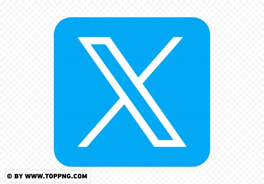 HD New TwitterX Logo Blue Square Background Isolated Item on Transparent PNG Format