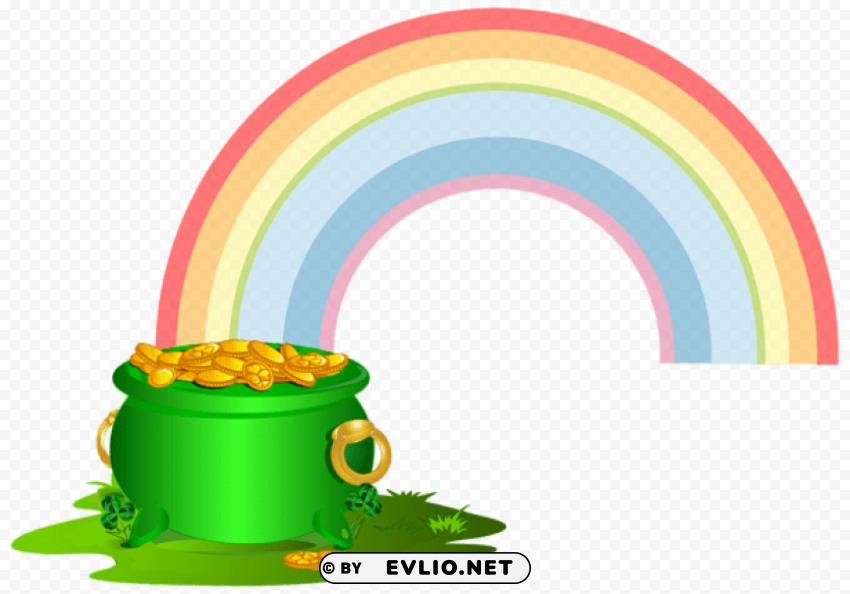 green pot of gold with rainbow Isolated Graphic on Clear Background PNG