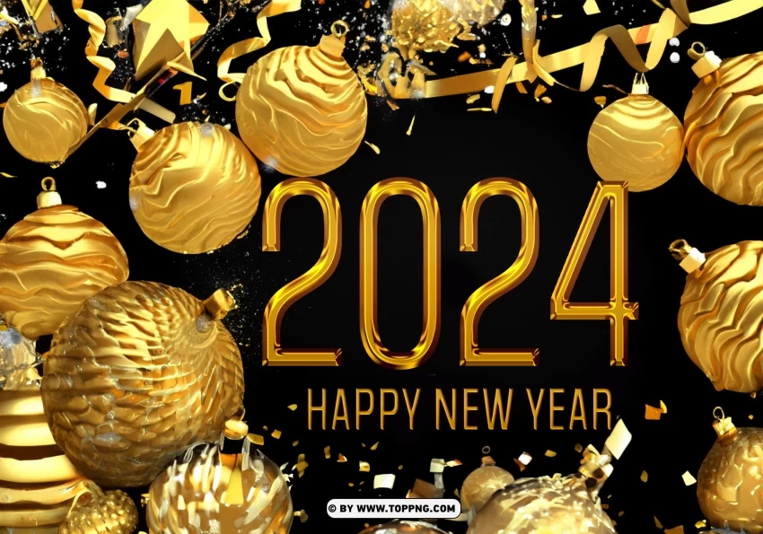 Background HD Gold Card Design for Happy New Year 2024 PNG files with transparency